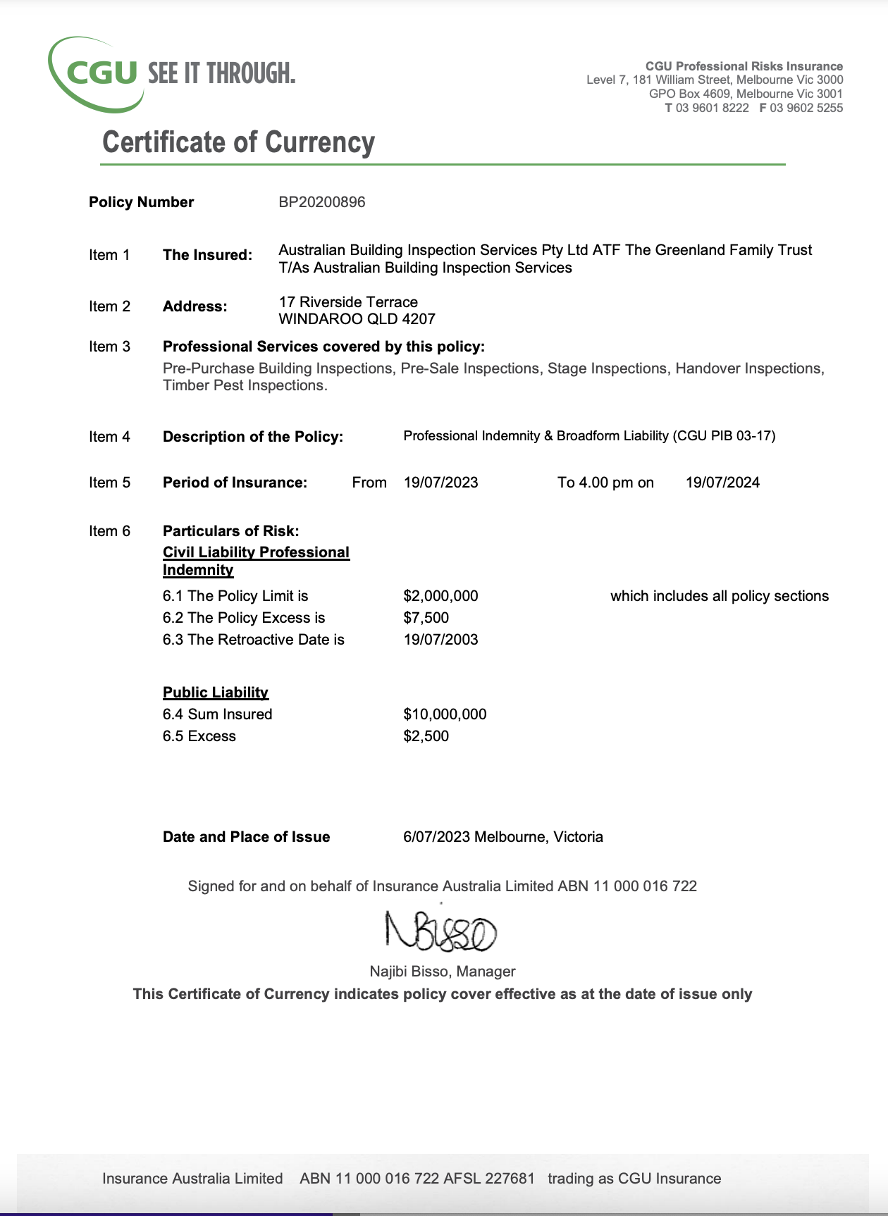 insurance certificate currency